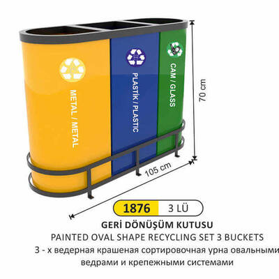 Arı Metal Boyalı Geri Dönüşüm Kovası 3lü 1876 - 1