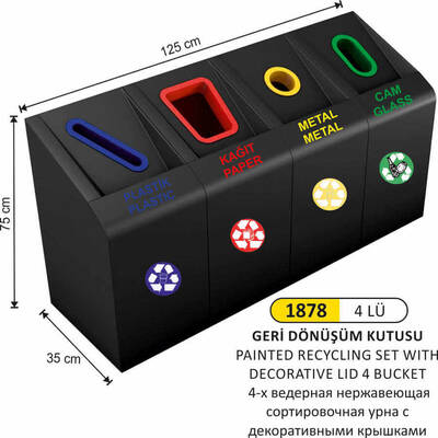 Arı Metal Boyalı Geri Dönüşüm Kovası 4lü 1878 - 1